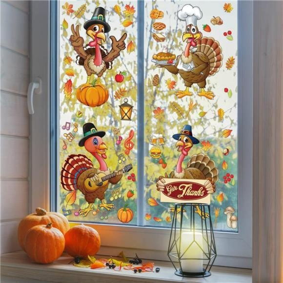 Thanksgiving Window Clings Fall Decor, 6 Sheets Fall Window Decorations - Picture 3 of 7